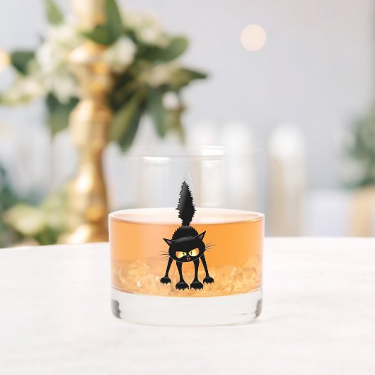 Grappige Felle Zwarte Kat Cartoon Whisky Glas (Insitu (Huwelijk))