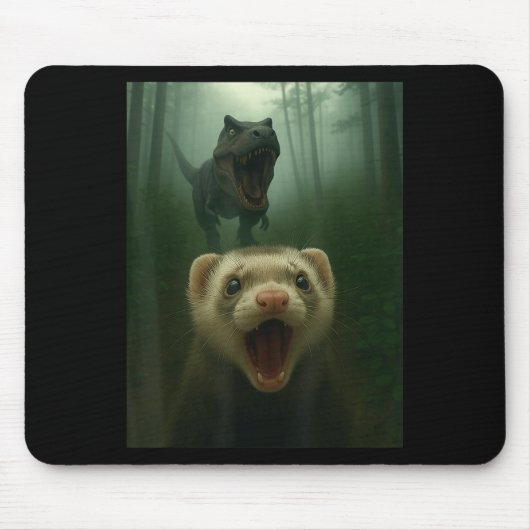 Grappige Ferret Selfie met T-rex dinosaurus Mannen Muismat (Voorkant)