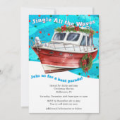 Grappige Festieve Blauwe Golven Kerstbootparade Kaart (Voorkant)