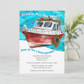Grappige Festieve Blauwe Golven Kerstbootparade Kaart (Staand voorkant)