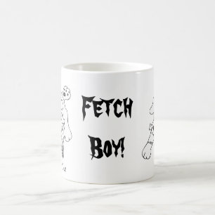 Grappige Fetch Boy Dog Line Art Tekening Koffiemok