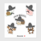 Grappige Fiesta Dieren met Sombreros en snorren Sticker (Vel)