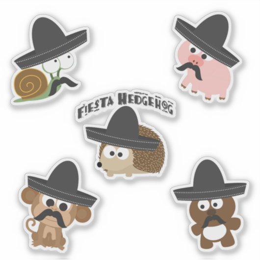 Grappige Fiesta Dieren met Sombreros en snorren Sticker (Voorkant)