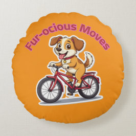 **Grappige Fietsende Hond – Cute Hond op een Fiets Rond Kussen
