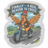 Grappige Fietsende Kip Sticker — Waarom Oversteken (Voorkant)