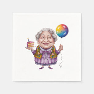 Grappige fietsende oma verjaardagsfeest kunst servet