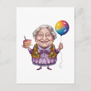 Grappige fietsende oma verjaardagsfeest kunst uitnodiging briefkaart