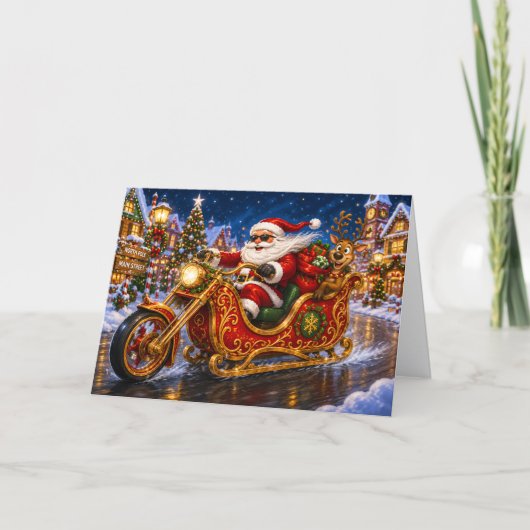 Grappige fietser Kerstman Chopper Motorfiets Kerst Feestdagen Kaart (Voorkant)