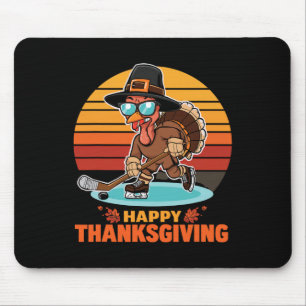 Grappige fijne Thanksgiving kalkoen die ijshockey  Muismat