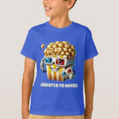 Grappige filmverslaafde popcorn t-shirt (Voorkant)