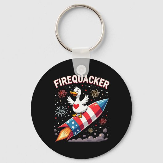 Grappige Firecracker Duck Goose 4th of July Patrio Sleutelhanger (Voorkant)