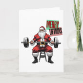 Grappige Fitness Kerst Liftmas Barbell Santa Bedankkaart (Voorkant)