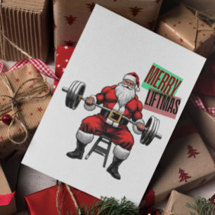 Grappige Fitness Kerst Liftmas Barbell Santa Bedankkaart