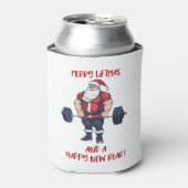 Grappige Fitness Kerst Liftmas Barbell Santa Blikjeskoeler (Blikje Voorkant)