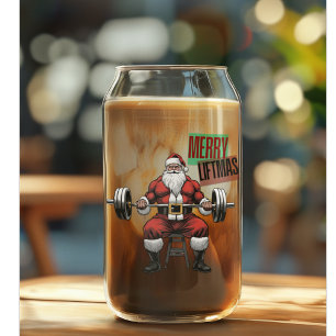 Grappige Fitness Kerst Liftmas Barbell Santa Blikvorm Glas