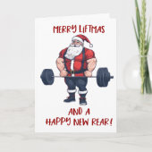 Grappige Fitness Kerst Liftmas Barbell Santa Pun Bedankkaart (Voorkant)
