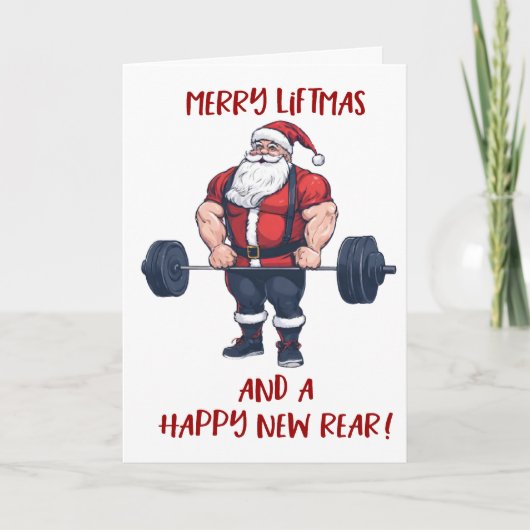 Grappige Fitness Kerst Liftmas Barbell Santa Pun Bedankkaart (Voorkant)
