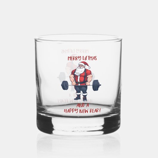 Grappige Fitness Kerst Liftmas Barbell Santa Pun Whisky Glas (Voorkant)