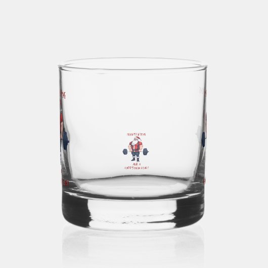 Grappige Fitness Kerst Liftmas Barbell Santa Pun Whisky Glas (Links)