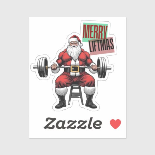 Grappige Fitness Kerst Liftmas Barbell Santa Sticker (Vel)