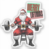 Grappige Fitness Kerst Liftmas Barbell Santa Sticker (Voorkant)