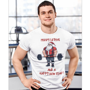 Grappige Fitness Kerst Liftmas Barbell Santa T-shirt