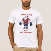 Grappige Fitness Kerst Liftmas Barbell Santa T-shirt (Voorkant)