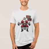 Grappige Fitness Kerst Liftmas Barbell Santa Tri-Blend Shirt (Voorkant)