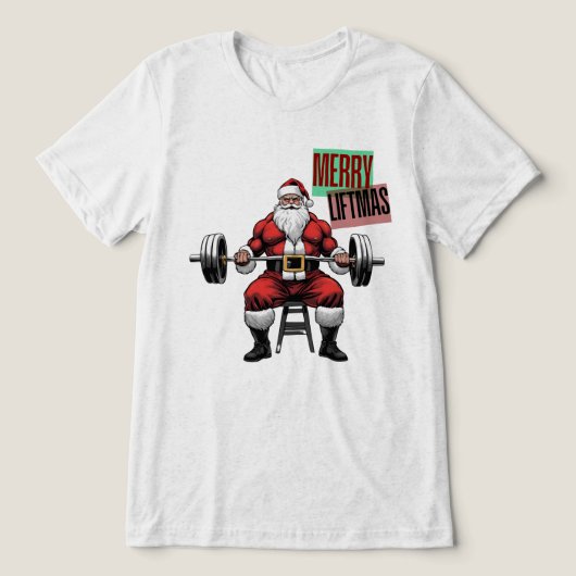 Grappige Fitness Kerst Liftmas Barbell Santa Tri-Blend Shirt (Design voorkant)