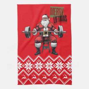 Grappige Fitness Kerstliften Barbell Santa Gym Theedoek