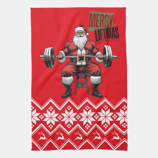 Grappige Fitness Kerstliften Barbell Santa Gym Theedoek (Verticaal)