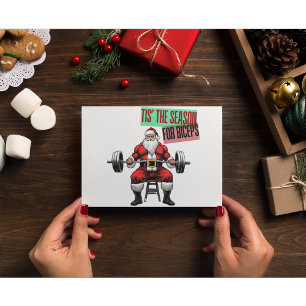 Grappige Fitness Kerstmis Bicep Curls Barbell Sant Bedankkaart