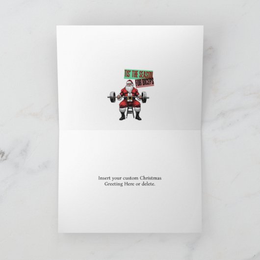 Grappige Fitness Kerstmis Bicep Curls Barbell Sant Bedankkaart (Binnen)