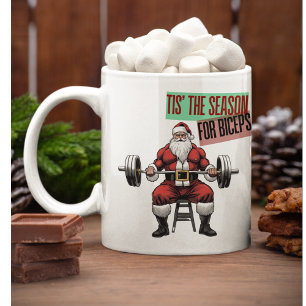 Grappige Fitness Kerstmis Bicep Curls Barbell Sant Koffiemok