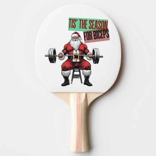 Grappige Fitness Kerstmis Bicep Curls Barbell Sant Tafeltennisbatje (Voorkant)