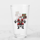 Grappige Fitness Kerstmis Liftmas Barbell Santa Be Glas (Achterkant)