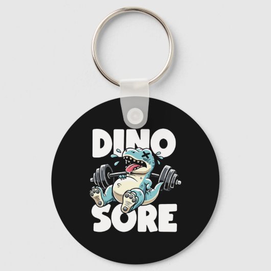 Grappige fitness workout dinosaurus gewichtheffen sleutelhanger (Voorkant)