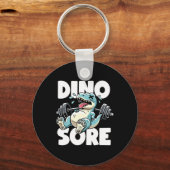 Grappige fitness workout dinosaurus gewichtheffen sleutelhanger (Voorkant)