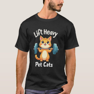 Grappige fitness workout gewichten kat dier thema t-shirt