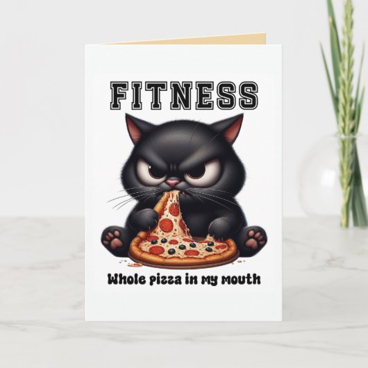 Grappige Fitness Zwarte Kat Pizza Kaart (Voorkant)