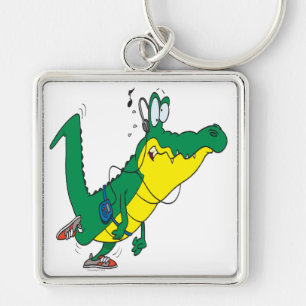 grappige fitnessgator-alligator-cartoon sleutelhanger