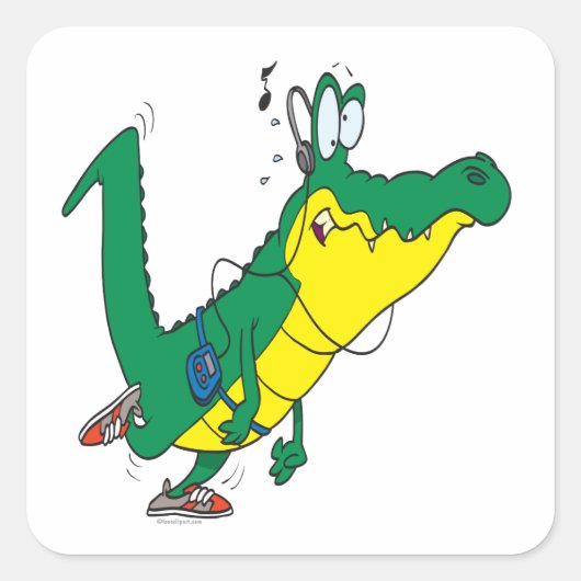 grappige fitnessgator-alligator-cartoon vierkante sticker (Voorkant)