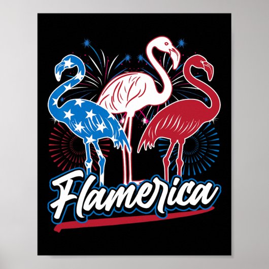 Grappige Flamingo 4 juli Patriottische Amerikaanse Poster (Voorkant)