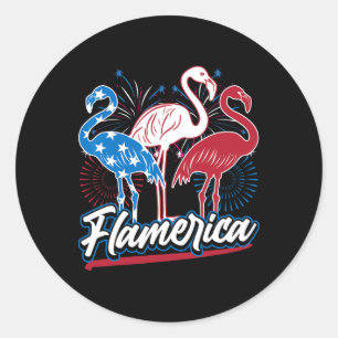 Grappige Flamingo 4 juli Patriottische Amerikaanse Ronde Sticker