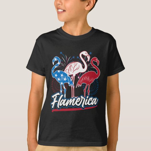 Grappige Flamingo 4 juli Patriottische Amerikaanse T-shirt (Voorkant)
