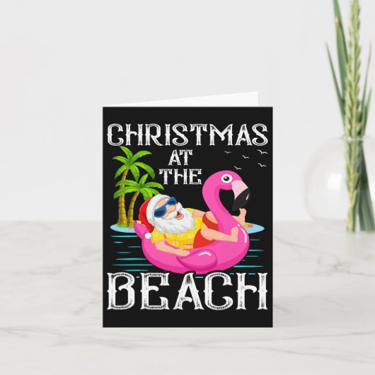 Grappige Flamingo Drijvende Kerstman Kerstmis Op H Kaart (Voorkant)