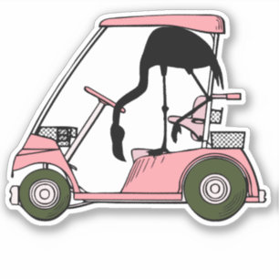 Grappige Flamingo Golfkar en Caddy Sticker