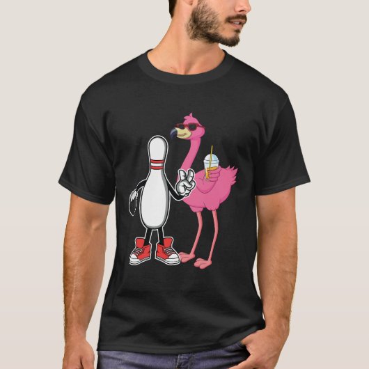 Grappige Flamingo Kegel Bowling Bal Bowler T-Shirt (Voorkant)