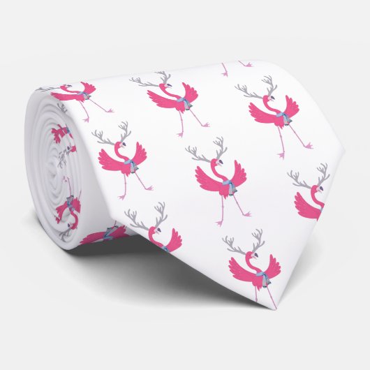 Grappige Flamingo Kerst Reindeer Patroon Stropdas (Opgerold)
