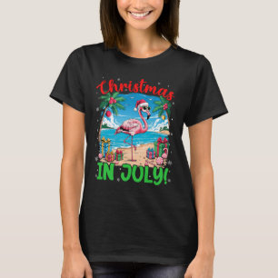 Grappige Flamingo Kerstman Hoed Kerstmis In Juli S T-shirt